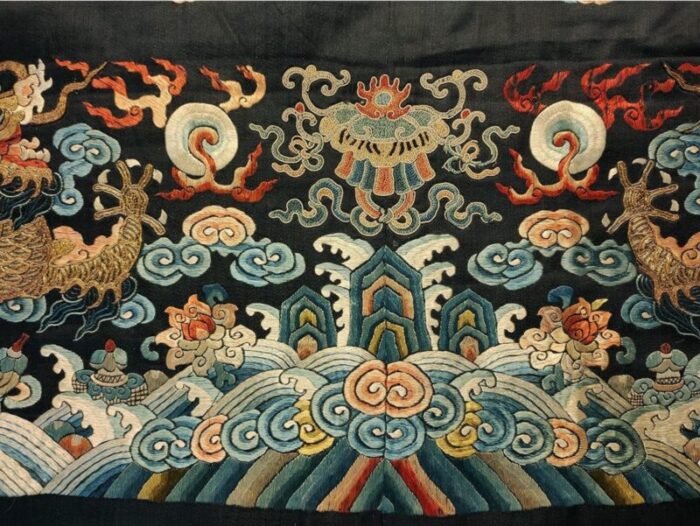 19th century chinese silk and metallic thread dragon embroidery 6303