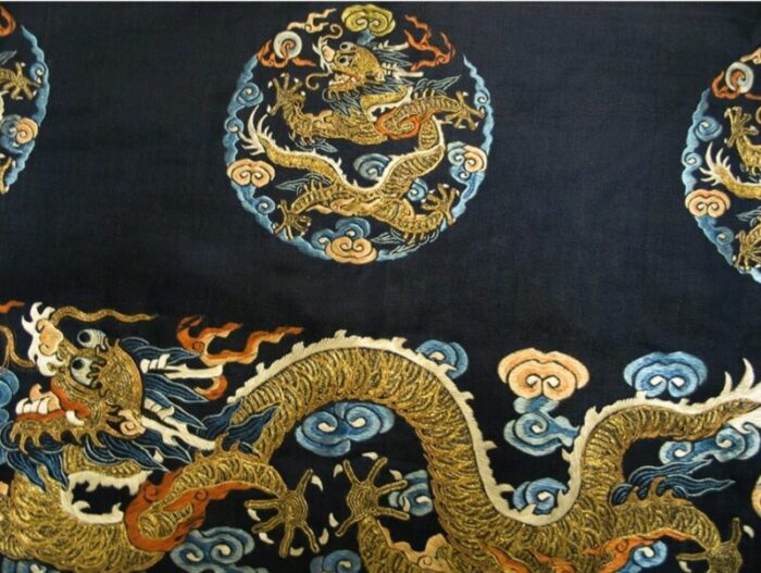 19th century chinese silk and metallic thread dragon embroidery 6445