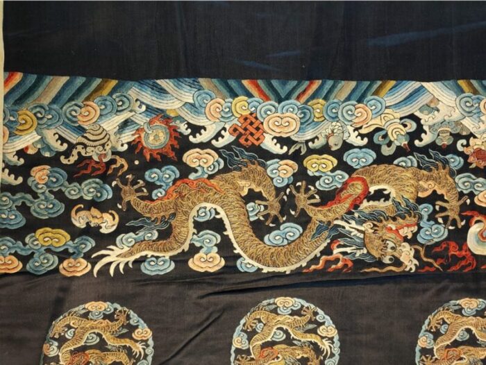 19th century chinese silk and metallic thread dragon embroidery 6666