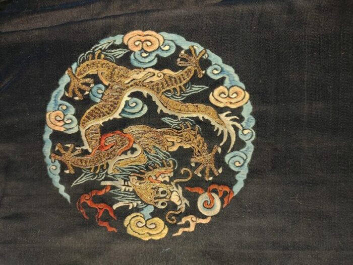 19th century chinese silk and metallic thread dragon embroidery 8177