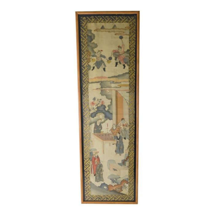 19th century chinese silk embroidered kesi or kosu panel with figures 1