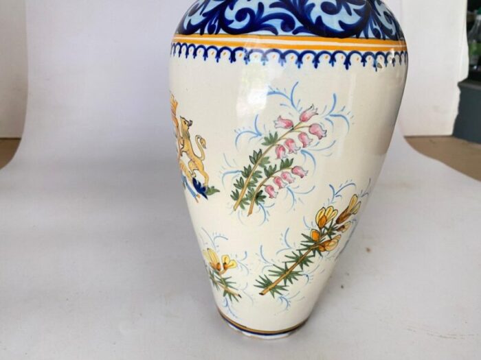 19th century french hand painted faience vase by henriot quimper 3