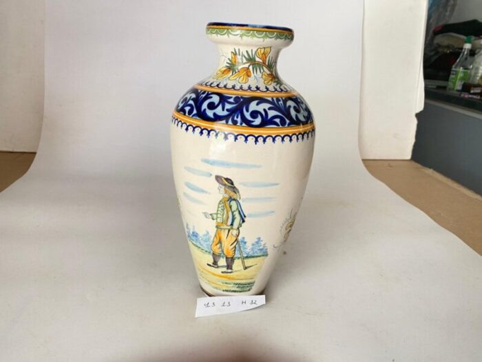 19th century french hand painted faience vase by henriot quimper 8