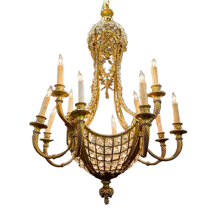 19th century french louis xvi gilt bronze and crystal chandelier 0136