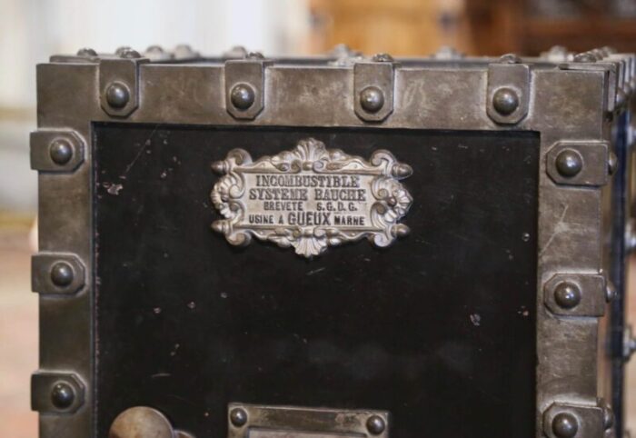 19th century french polished cast iron safe with key and two letter combination 8312