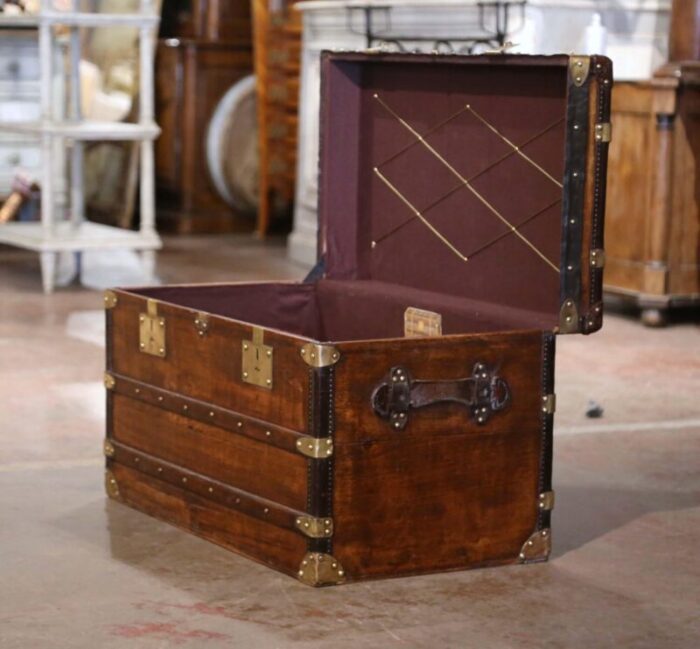 19th century french poplar brass and leather trunk luggage by maison moynat paris 1697