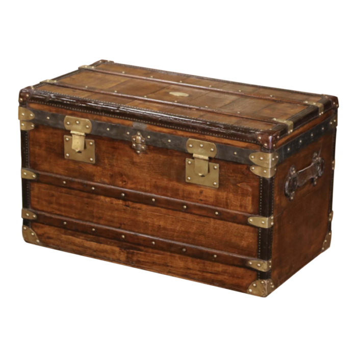 19th century french poplar brass and leather trunk luggage by maison moynat paris 3125