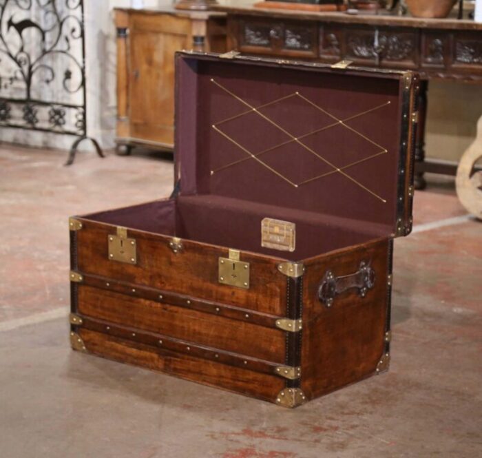 19th century french poplar brass and leather trunk luggage by maison moynat paris 5985