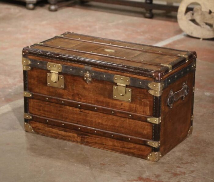 19th century french poplar brass and leather trunk luggage by maison moynat paris 6364