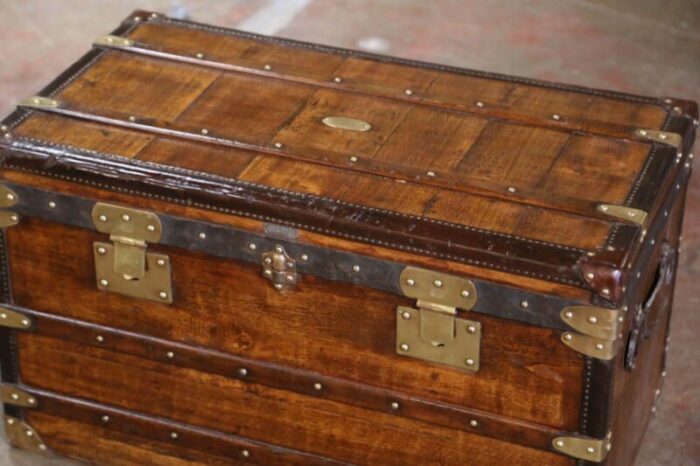 19th century french poplar brass and leather trunk luggage by maison moynat paris 8475