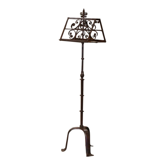 19th century french two side forged iron music stand lectern with fleur de lys 6000