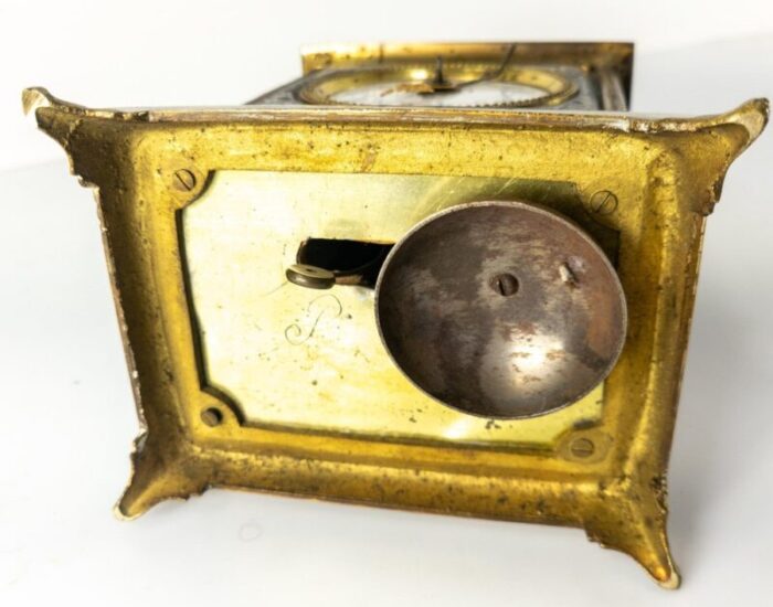 19th century gilt brass tin and enamel carriage alarm clock 11