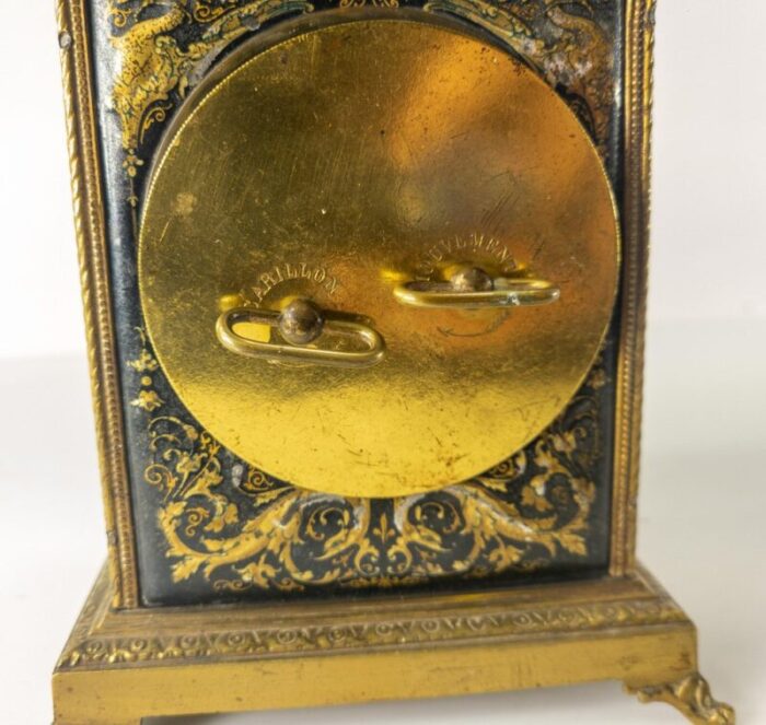 19th century gilt brass tin and enamel carriage alarm clock 7