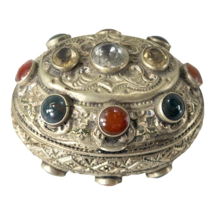 19th century gilt silver agate and bloodstone trinket pill box 1