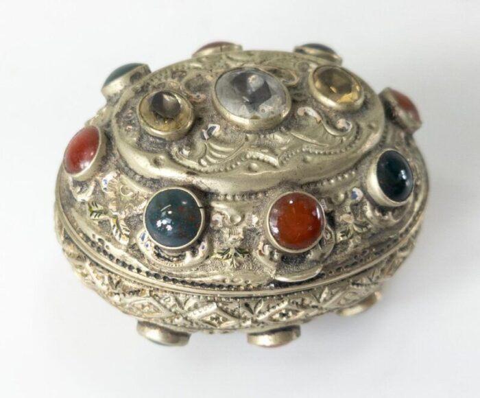 19th century gilt silver agate and bloodstone trinket pill box 2