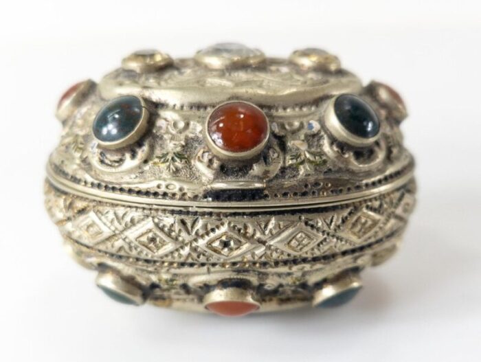 19th century gilt silver agate and bloodstone trinket pill box 5