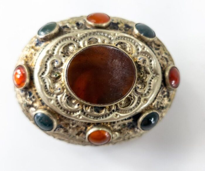 19th century gilt silver agate and bloodstone trinket pill box 9