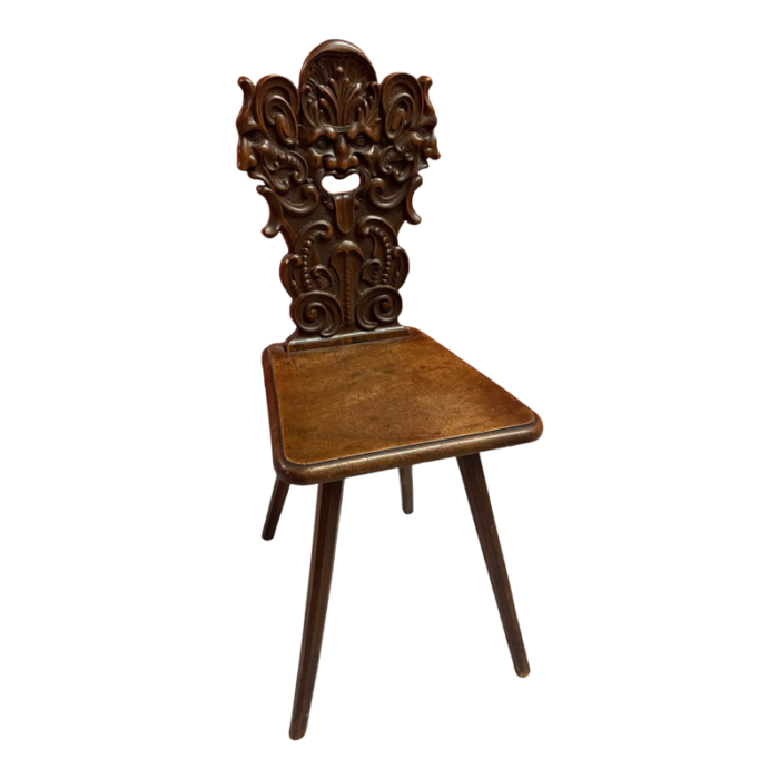 19th century hand carved folk art face chair 4967