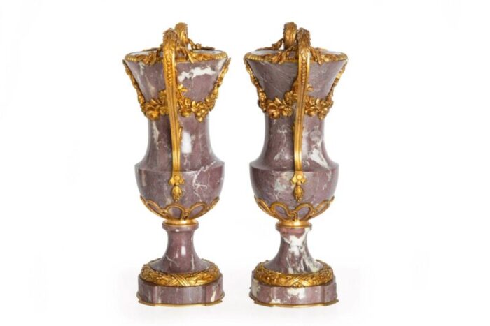 19th century pair of french louis xvi style antique bronze violet marble vases 1280