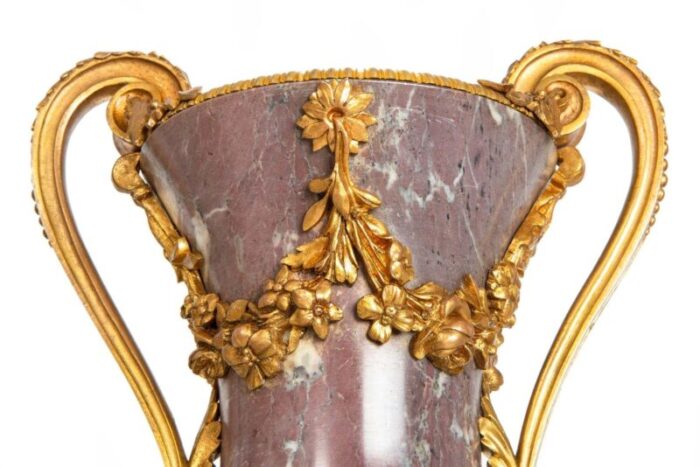 19th century pair of french louis xvi style antique bronze violet marble vases 7705