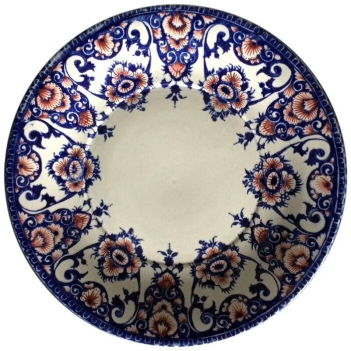 19th century red and blue faience plate from gien 1