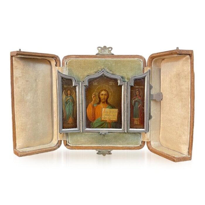 19th century russian silver tryptic traveling icon 1890s 1