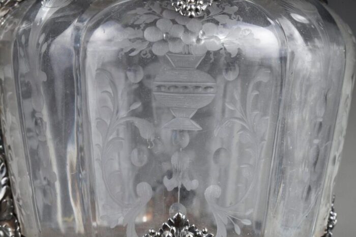 19th century silver crystal engraved ewer set of 2 10