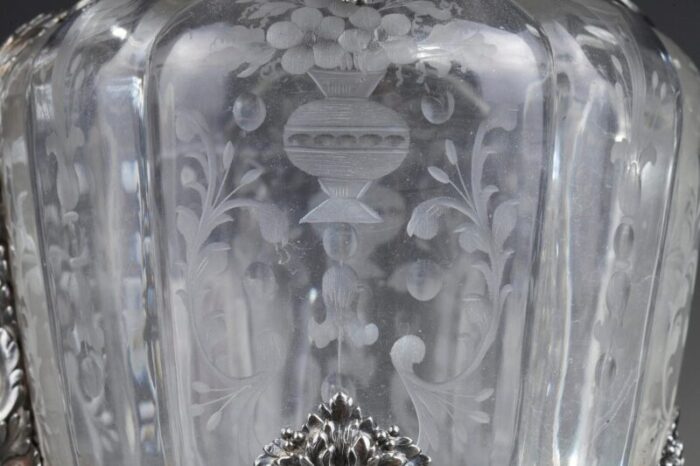 19th century silver crystal engraved ewer set of 2 11