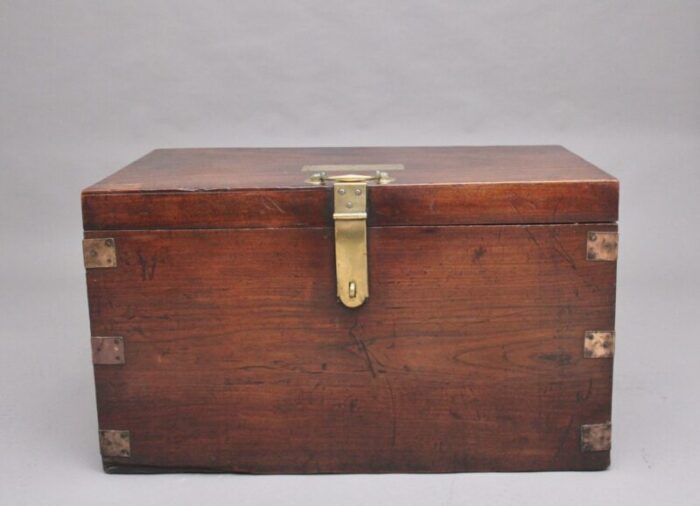 19th century teak and brass bound campaign trunk 10