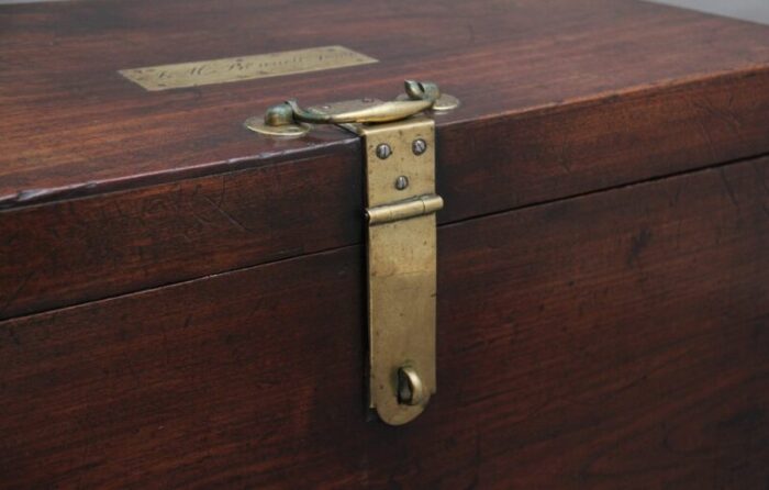 19th century teak and brass bound campaign trunk 2