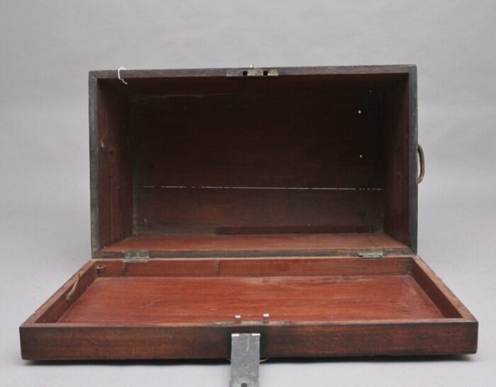 19th century teak and brass bound campaign trunk 3