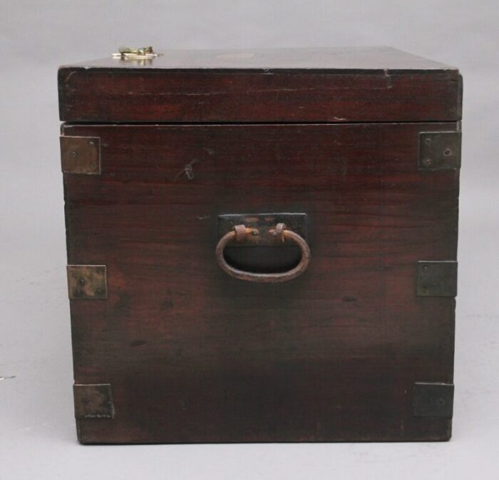 19th century teak and brass bound campaign trunk 6