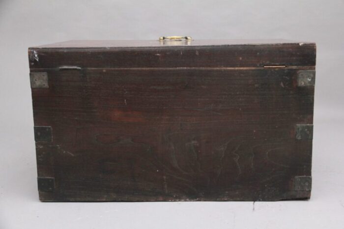 19th century teak and brass bound campaign trunk 7