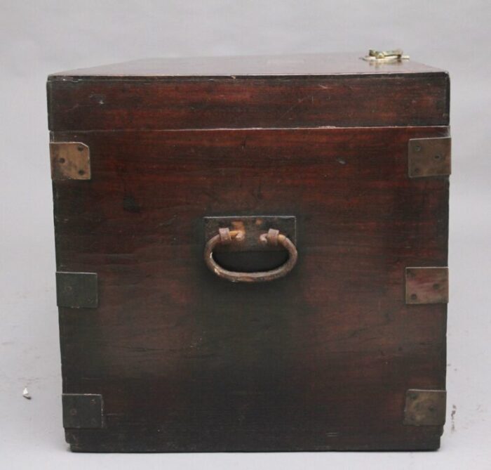 19th century teak and brass bound campaign trunk 8