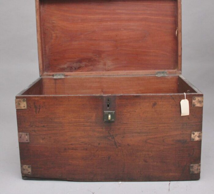 19th century teak and brass bound campaign trunk 9