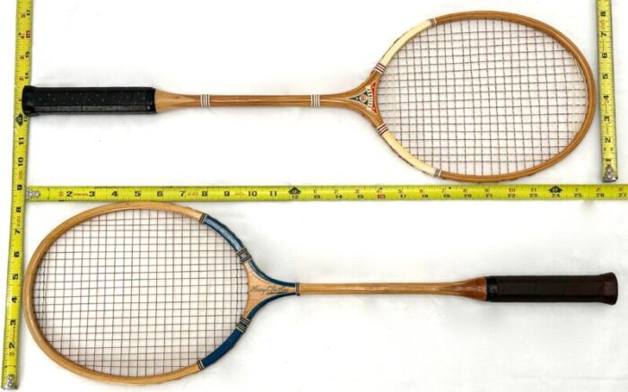 2 vintage mid 20th century american hand made laminated wood badminton rackets in beautiful condition 2950