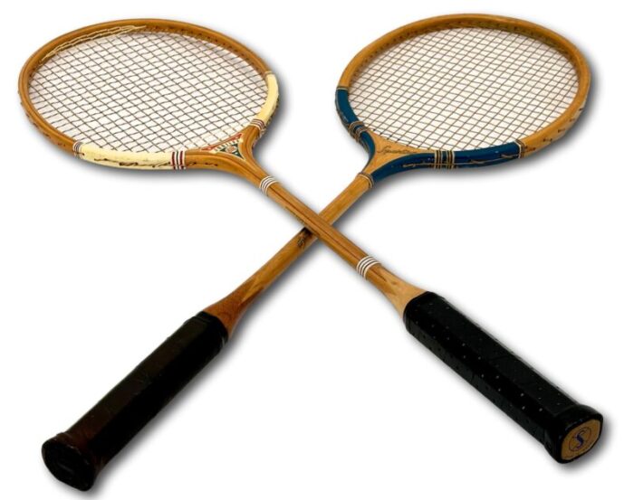 2 vintage mid 20th century american hand made laminated wood badminton rackets in beautiful condition 6095