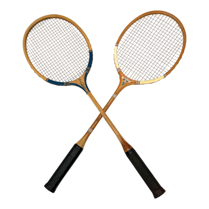 2 vintage mid 20th century american hand made laminated wood badminton rackets in beautiful condition 9986