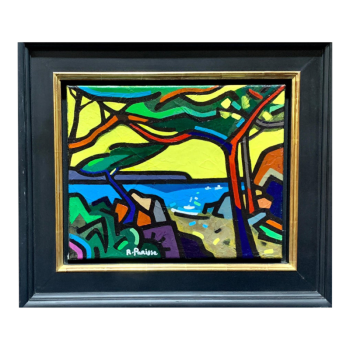 20th century abstract french beach seaside landscape painting framed 8938