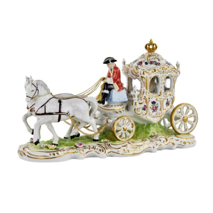 20th century romantic porcelain composition with carriage from dresden 1