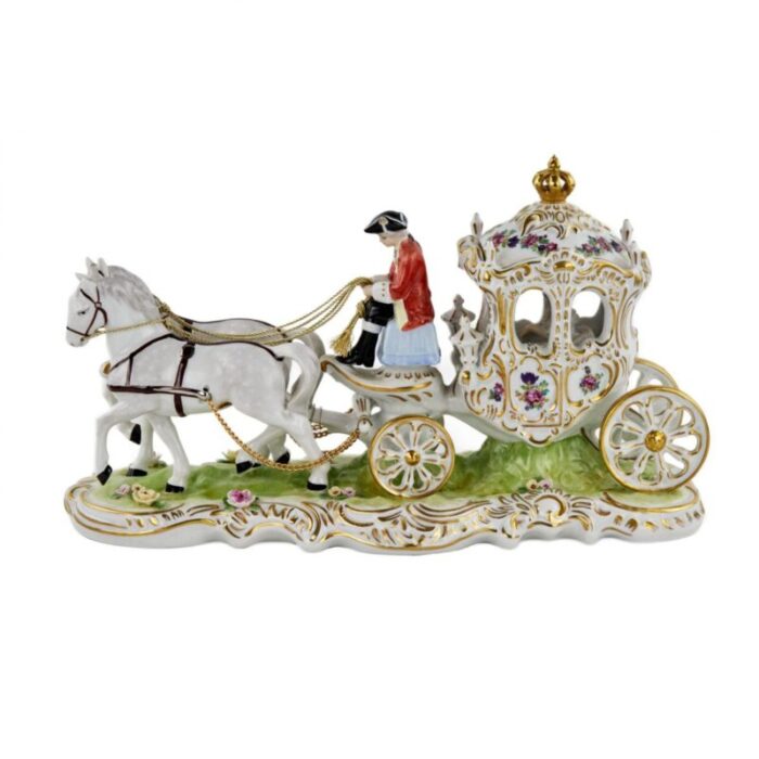 20th century romantic porcelain composition with carriage from dresden 2