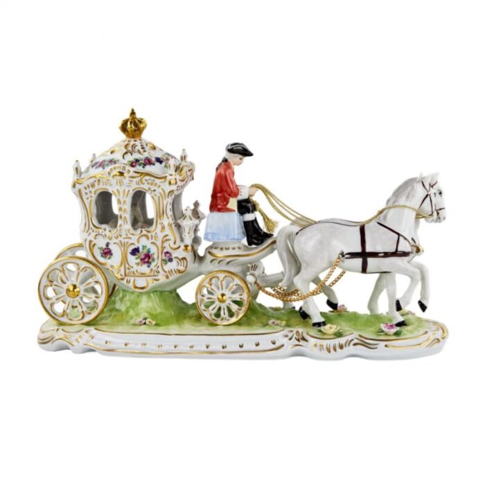 20th century romantic porcelain composition with carriage from dresden 4