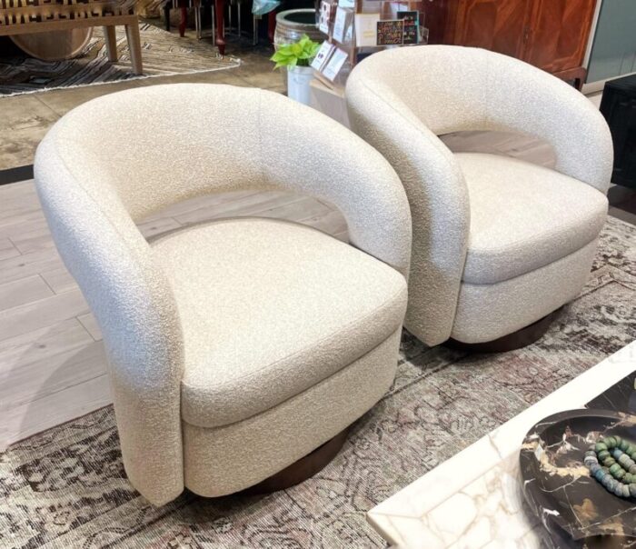 70s saucer swivel chairs in boucle reproduction a pair 8444