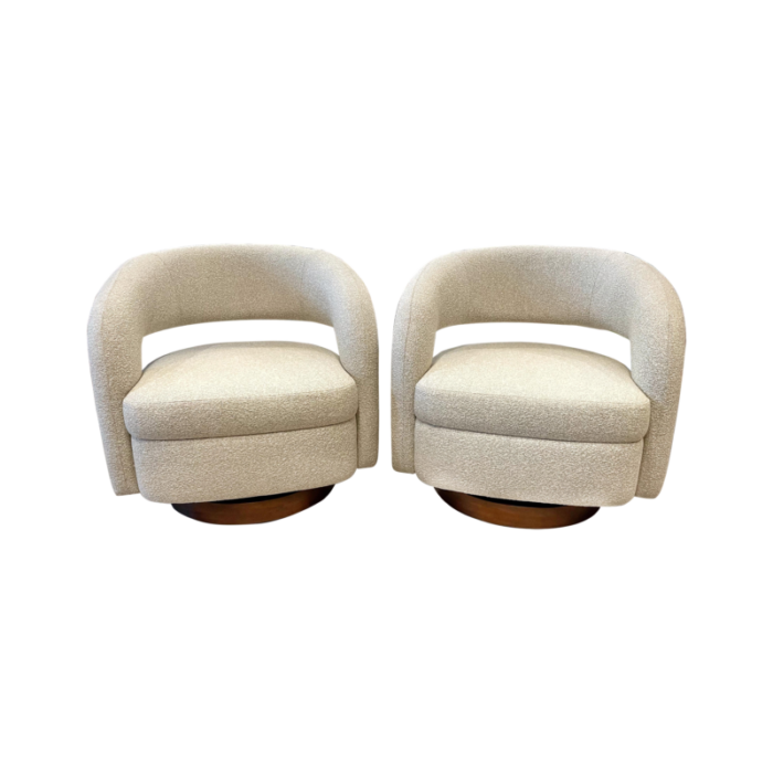 70s saucer swivel chairs in boucle reproduction a pair 9463