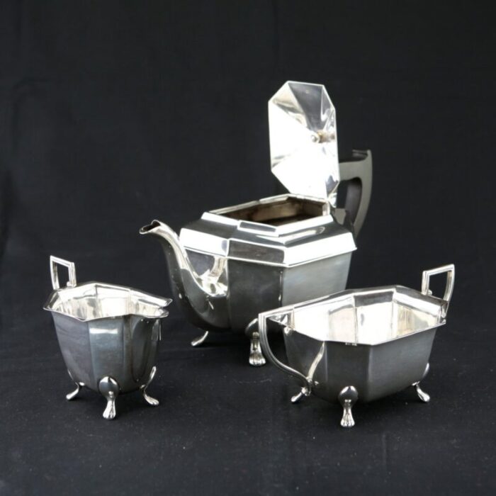 925 sterling silver teapot with sugar and cream 1940s set of 3 4