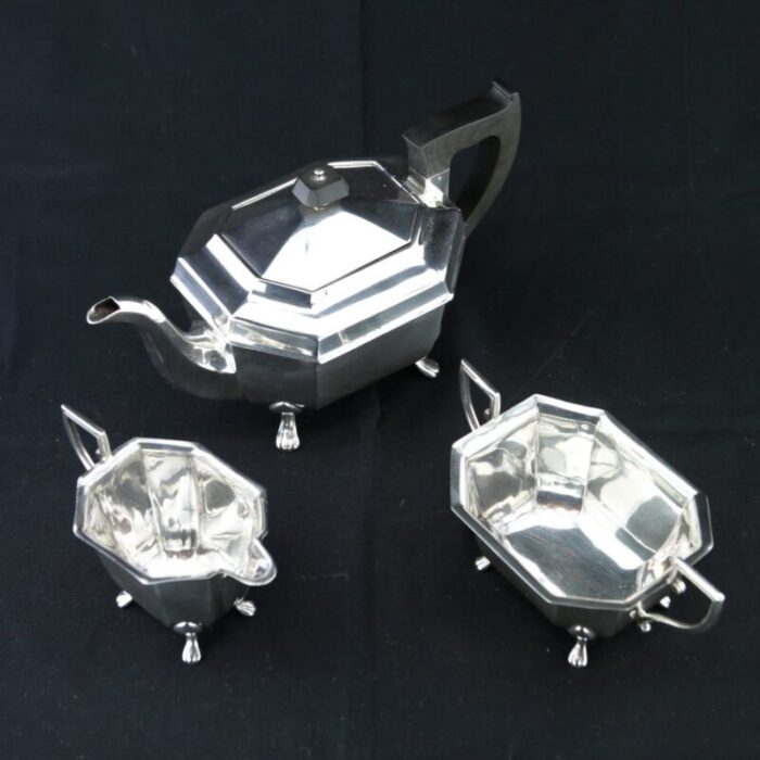 925 sterling silver teapot with sugar and cream 1940s set of 3 5