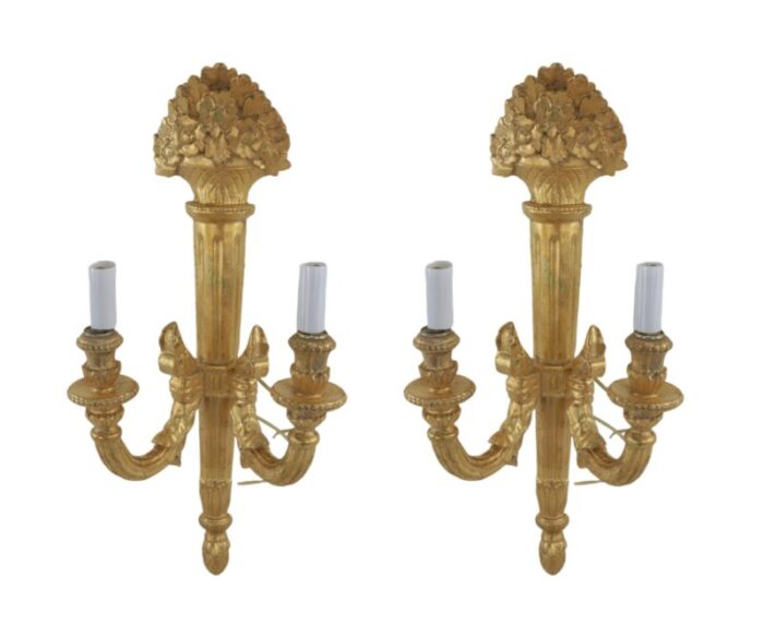 a pair of vintage louis xvi style gilded wall lamps 0661