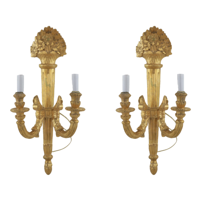 a pair of vintage louis xvi style gilded wall lamps 2862