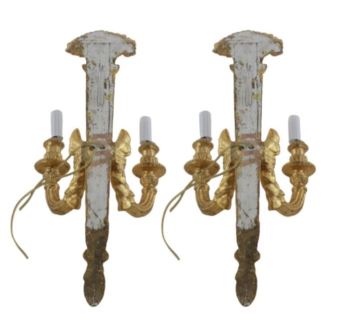 a pair of vintage louis xvi style gilded wall lamps 3127