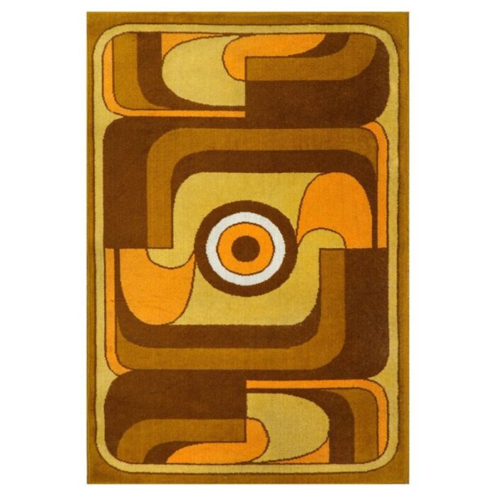 abstract orange yellow and brown wool rug 1970s 1